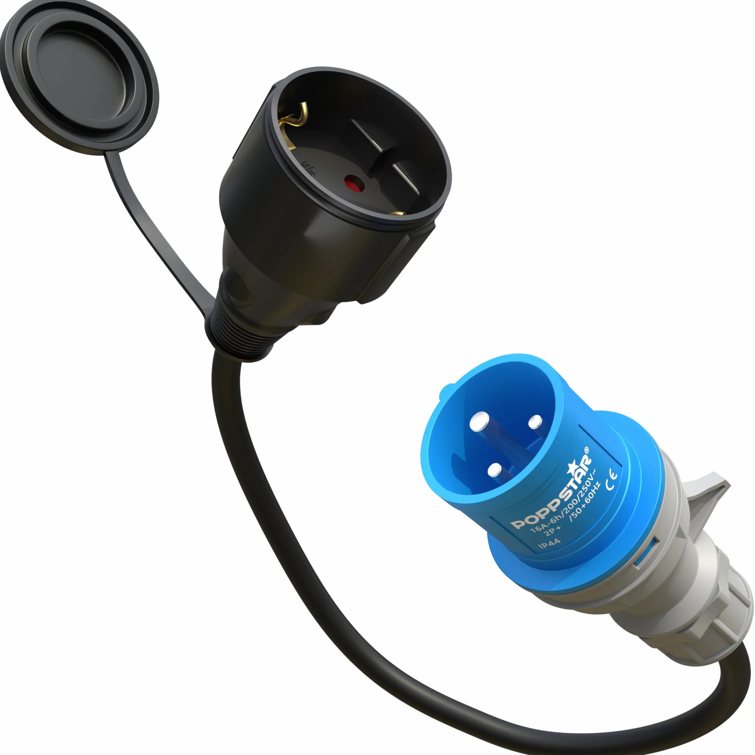 Poppstar 30cm Adapter CEE IP44 (wtyk CEE 16A, 3-biegunowy/gniazdko Schuko: typu F), H07RN-F 3G2.5