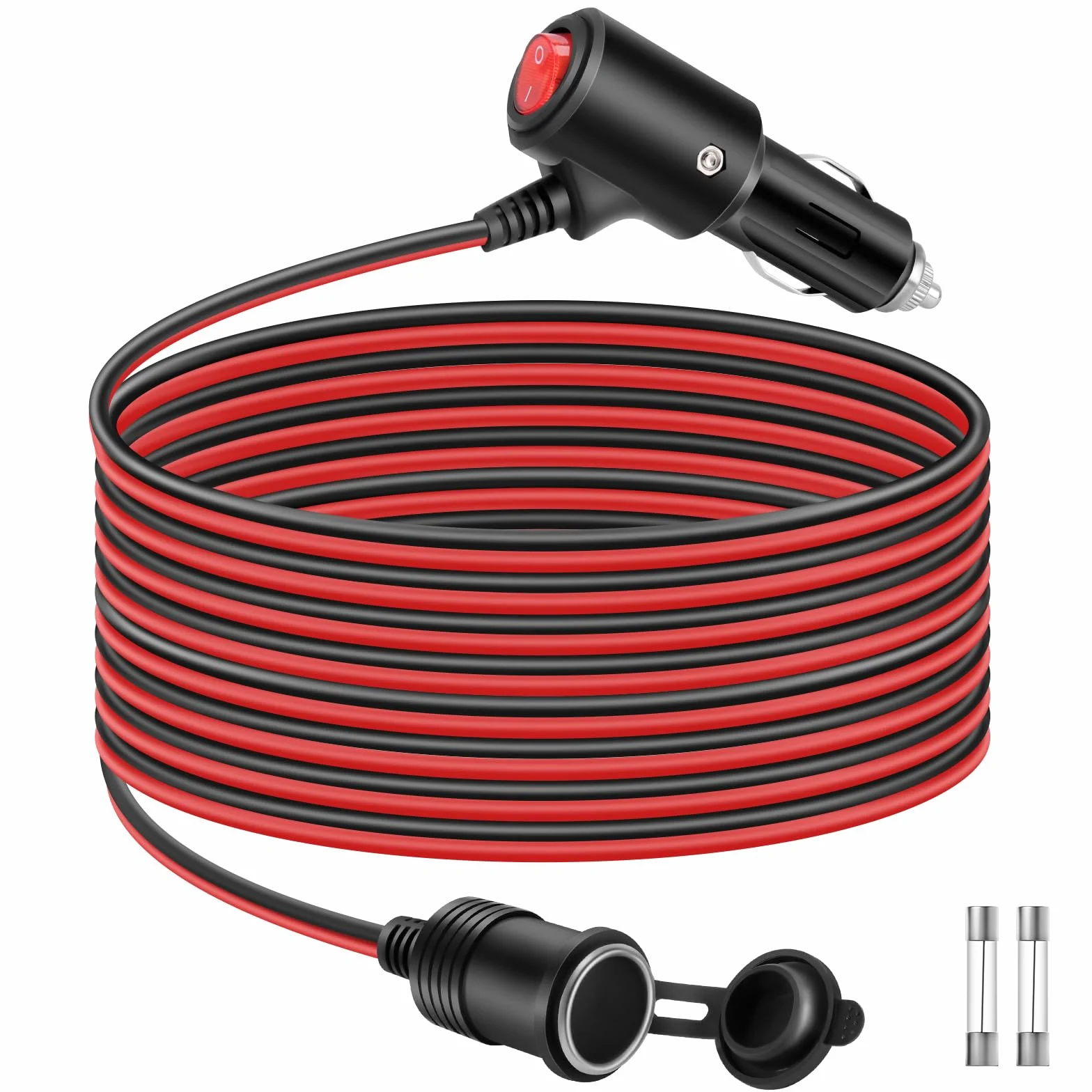 Thlevel 3 metr Wodoodporny kabel przedłużający do zapalniczki samochodowej y z włącznikiem/wyłącznikiem 16AWG z bezpiecznikiem 15A 12V/ 24V DC ciężarówek