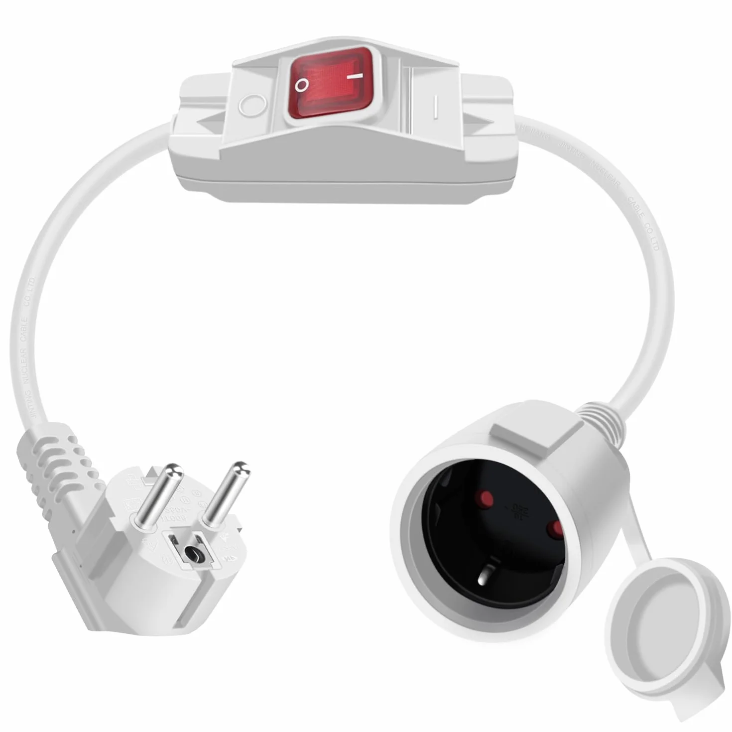 Przedłużacz z Zestykiem Ochronnym,16A, 250V,Krótki Kabel Przedłużający,IP44,Schuko,Przedłużacz z Przełącznikiem,do Użytku na Zewnątrz lub Wewnątrz, do Domu, Biura (90° białe 0,5 m)