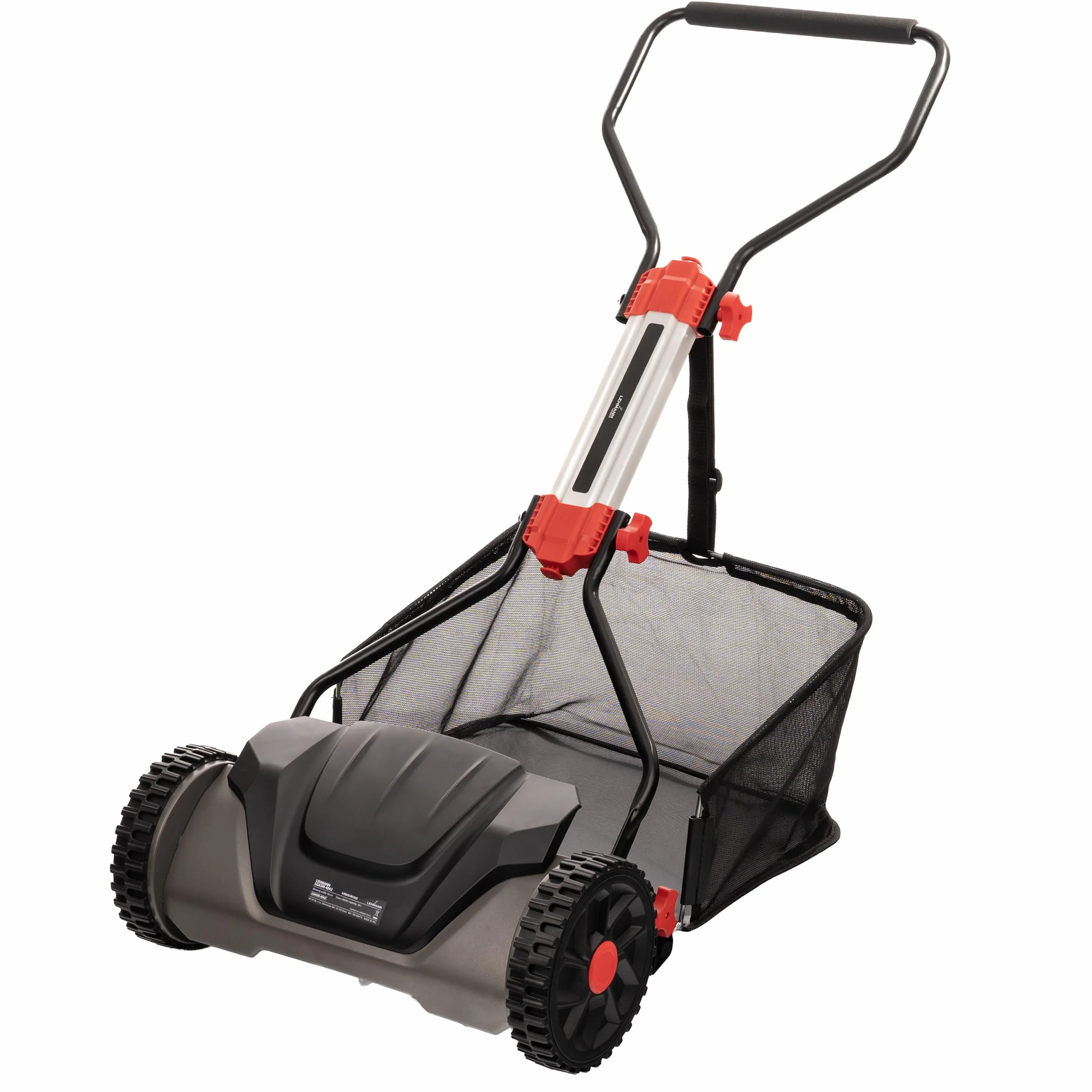 LEHMANN Kosiarka wrzecionowa 40 cm z koszem 30 L – ręczna kosiarka bez prądu i paliwa, mechaniczna z 5 nożami, regulacja wysokości 15–42 mm, składana rączka