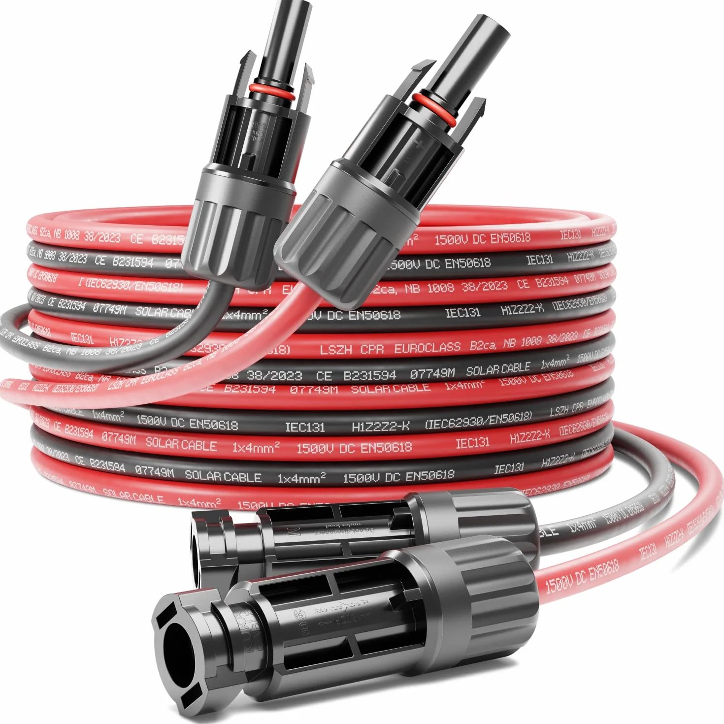 deleyCON 3,0m PV4 Kabel Solarny Kabel Przedłużający Zestaw 4mm² do Systemów Fotowoltaicznych - do Okablowania Szeregowego i Równoległego - 1kV AC 1.5kV DC - Odporny na Promieniowanie UV IP68