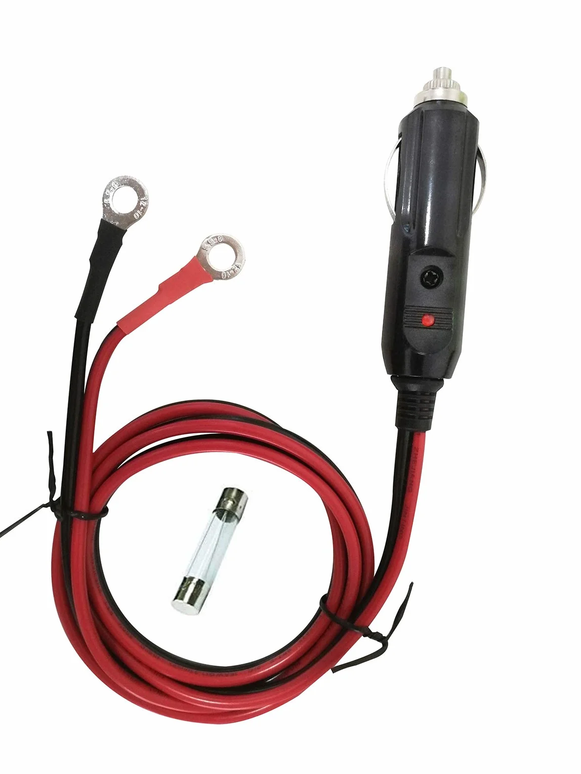 Kabel przedłużający do gniazda zapalniczki samochodowej, 1 m, 12-24 V, odpowiedni do samochodów ciężarowych 15 A, 20 A, bezpiecznik, kabel DC z 2 końcówkami kablowymi pierścieniowymi do