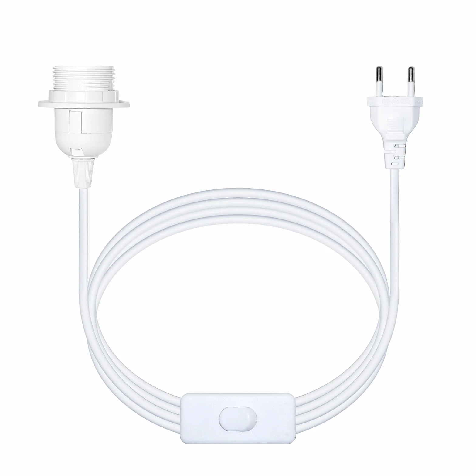 Oprawa lampy E27, biała, 5 m, z przełącznikiem i wtyczką euro, oprawa, kabel oprawka E27, 5 m, z pierścieniem śrubowym do abażuru, do lampy wiszącej, papierowej, 1 szt