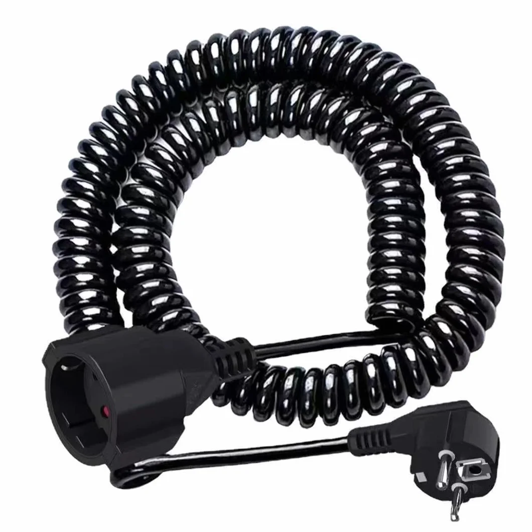Przedłużacz spiralny ze stykiem ochronnym, 2 m, elastyczny kabel spiralny, wtyczka spiralna, przedłużacz, kabel spiralny 3 x 1,0 mm²